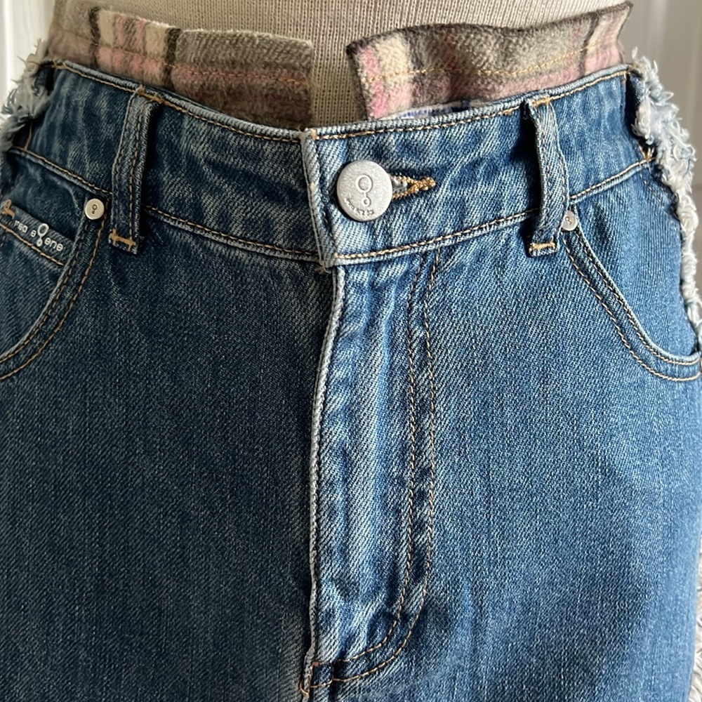 Insane Gene Patchwork Denim Fringe Mini Skirt New… - image 3